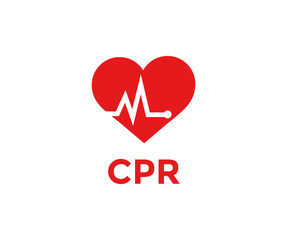 CPR, Health surveillance(cardiopulmonary resuscitation) symbol logo design. Emergency defibrillator sign or icon vector design and illustration.
