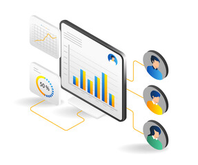 Aufkleber - Team computer data analysis isometric flat 3d illustration concept