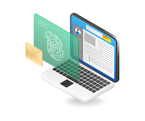 Poster - Isometric flat 3d illustration concept of personal data with fingerprint safe