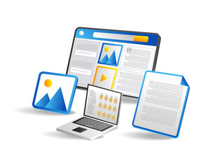 Aufkleber - Isometric flat 3d illustration concept of opening many data folders computer