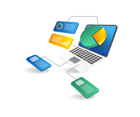Aufkleber - Isometric 3d flat illustration concept Data analysis network investment business team