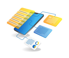 Leinwandbilder - Isometric flat 3d illustration concept of app smartphone network test