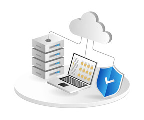 Aufkleber - Isometric 3d flat illustration concept store data folder on cloud server