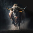 spanish black bull running angry, generative ai
