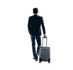 Wall Mural - Rearview of a businessman going on a business trip on a transparent background