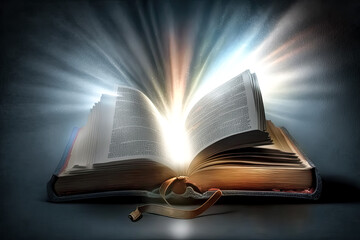 Wall Mural - young persons studying the bible with reverence - generative ai.