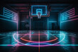 Futuristic basketball court made of neon lights. Generative ai.