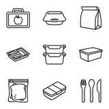 Fototapeta  - Lunchbox icon set. Fast food. Take away. Plastic box for school or work.