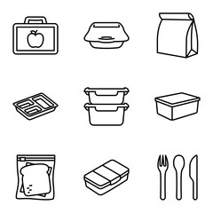 lunchbox icon set. fast food. take away. plastic box for school or work.