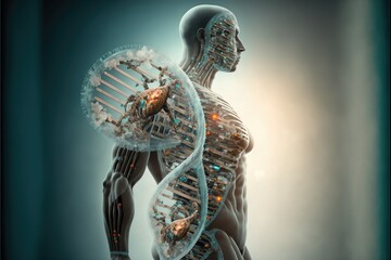 Poster - specialists in medical research and biotechnology carry out gene therapy, created with generative ai