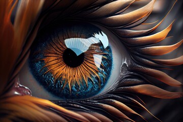 Sticker - a close-up of a single eye, with a slit pupil and feathery lashes, representing good and evil, created with generative ai