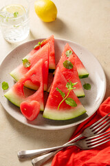 Wall Mural - Fresh slices of watermelon in a plate. Summer healthy food