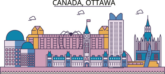 Wall Mural - Canada, Ottawa tourism landmarks, vector city travel illustration