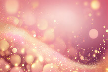 キラキラ輝くグラデーション背景イラスト。ピンクの背景に金色の花粉。ぼけ. Shiny Gradient Background Illustration. Golden Pollen On A Pink Background