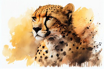 Wall Mural - Watercolor Illustration of a Cheetah Portrait Style Painting 12. Generative AI