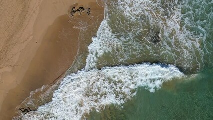 Poster - Aerial View of Atlantic Ocean Waves at Rocky Coast in Portugal.  