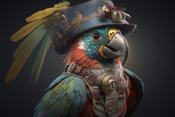 Exotic Macaw Pirate: Ultra-Detailed & Color-Coded Vector Illustration with Unreal Engine 5, Depth of Field & Wide Angle Lens , Generative ai