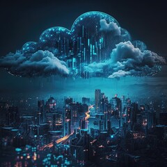 Cloud computing technology and data connect background.Generative AI
