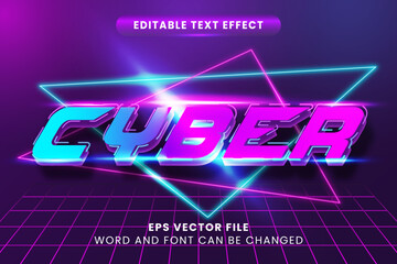 Poster - Cyber neon purple editable vector text effect
