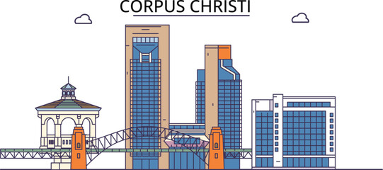 Wall Mural - United States, Corpus Christi tourism landmarks, vector city travel illustration