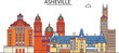 United States, Asheville tourism landmarks, vector city travel illustration