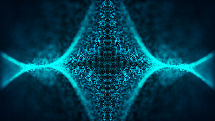 Poster - Digital technology background. Wave of glowing points. Futuristic background for presentation design. 3d rendering