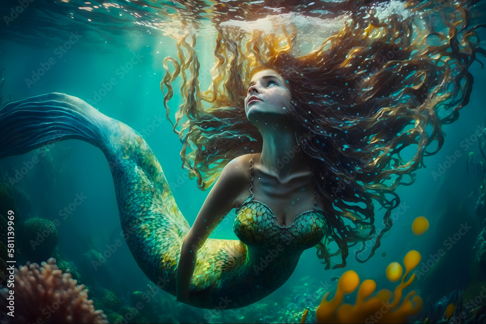 beautiful-mermaid-girl-with-red-long-curly-hair-swims-underwater-in-the