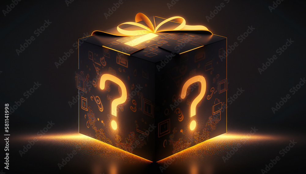 Abstract Mystery gift box with question mark - Mystery Box - Generative ...