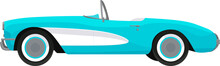 Blue Classic Corvette Car. View Side. Vector Illustration
