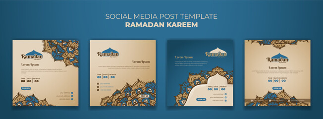 Wall Mural - Set of ramadan social media post template with hand drawn of mandala design