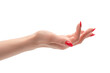 © Nikolay - Woman hand with red nails holding something.