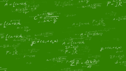 Wall Mural - Random math equation formula text background teaching engineering, teaching equations and formulas backgrounds for teaching Green screen background