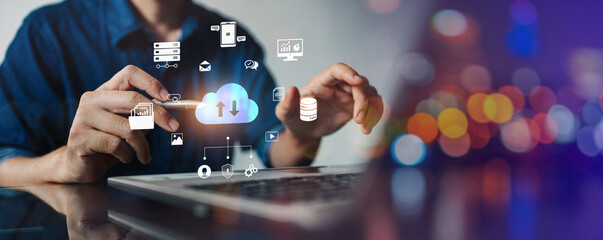 Wall Mural - internet cloud computing technology and online data storage for transferring backup file. document m