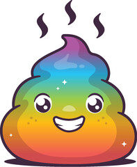 Wall Mural - Funny rainbow poop emoticon mascot cartoon character vector illustration isolated on white