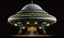  A Futuristic Flying Object With Yellow Lights On It's Sides And A Black Background With A Black Background And A Black Background With A Black Background.  Generative Ai