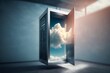 Elevator floating on cloud. Generative AI