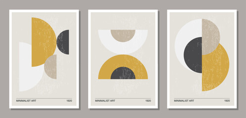 Wall Mural - set of minimal 20s geometric design poster with primitive shapes