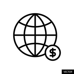 Poster - Earth grid with american dollar sign, globe with USD symbol vector icon in line style design for website, app, UI, isolated on white background. Editable stroke. Vector illustration.