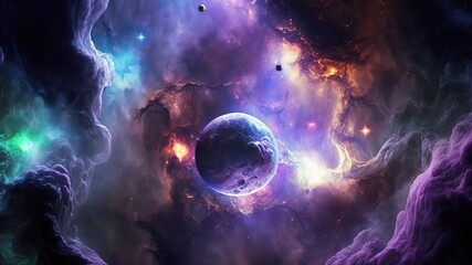 Wall Mural - galaxy with colorful nebula, shining stars and planets