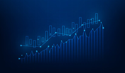 Wall Mural - business candlestick graph investment growth up. trading market increase on blue dark background. finance economics chart statistics. vector illustration fantastic technology digital.
