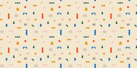 Wall Mural - fun colorful doodle seamless pattern. creative minimalist style art background for children or trend