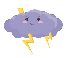 cute storm cloud. lovely weather forecast, cute thunder storm vector cartoon illustration