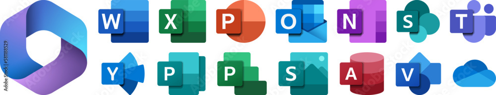 Microsoft 365 Office icon set. Word, Excel, PowerPoint, Outlook ...