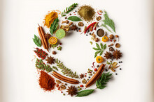 A Wreath Of Delicious Mulled Wine Herbs And Spices On White Background. Generative AI Illustration.