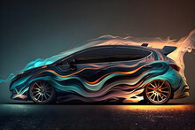 Aerography On Car Side Colorful Fire Image, Banner For Auto Repair Shop. Generative AI