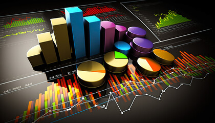 Wall Mural - A stunning abstract background of a rising graph and stacks of gold coins signifying success and growth - ai generated.