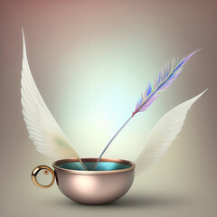 Wall Mural - Generative AI:  fantasy cup with wings