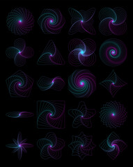 Poster - Set of Abstract fractal objects on a black background. Perfect for any use.