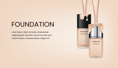 Wall Mural - Cosmetic ads. foundation with pouring liquid