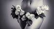 © Yevhen - Female diseases, vagina. Woman dressed in white panties a flower, close-up. Sensual girl. Gynecology and underwear, women's health. Black and white